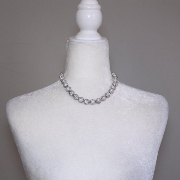 NWOT Cara NY Crystal Pave Beaded Necklace Silver - Picture 3 of 15